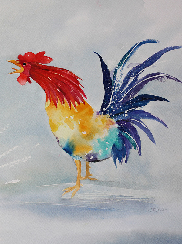 colourful rooster singing