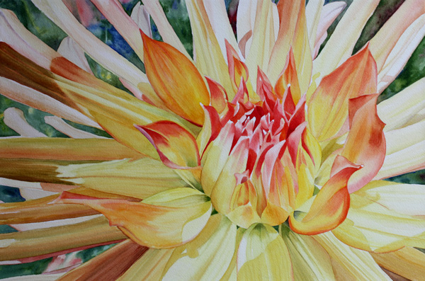 centre of a yellow dahlia