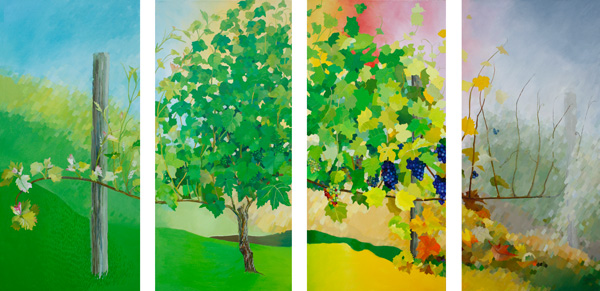 4 panels of spring, summer, fall and winter